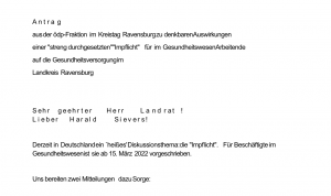 Kreistag Ravensburg - Antrag ÖDP Fraktion - Folgen einer Impfpflicht im Gesundheitswesen - 2022-02-15